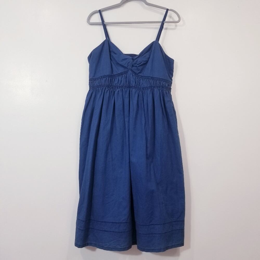 J. Crew Blue Chambray Smocked Dress Cotton Linen
